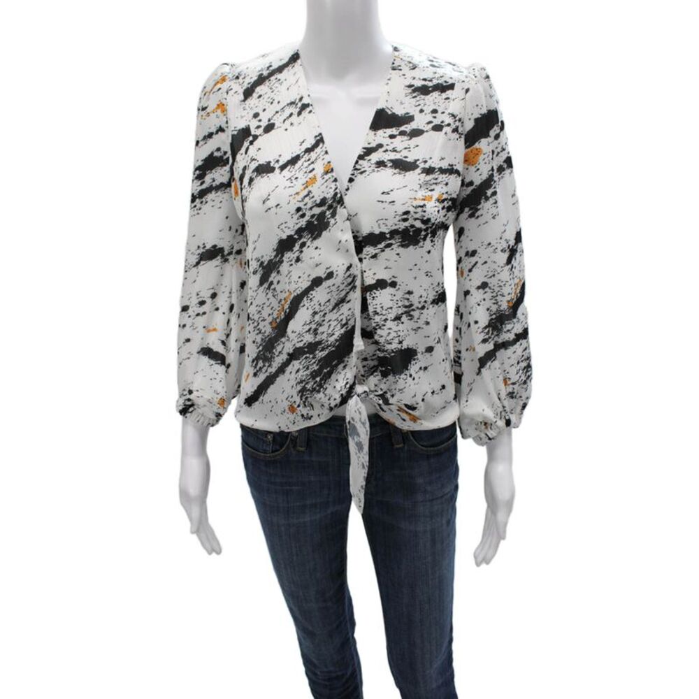 Galvan Escape Women Blouse White V Neck Long Sleeve Abstract Polyester Size 2